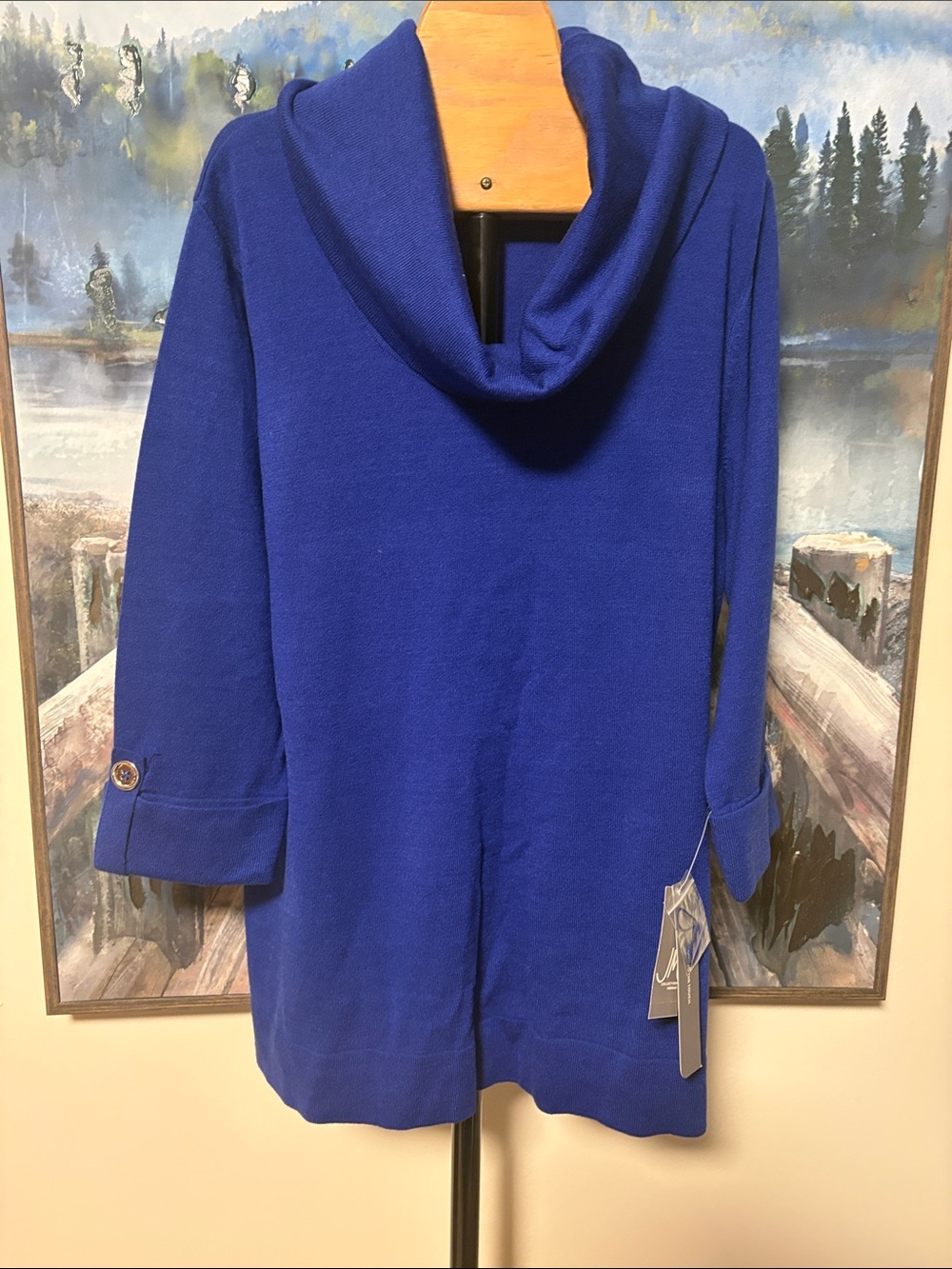 JM Collection Cowl Neck Sweater in Royal Blue